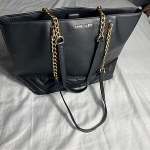 Anne Klein Black Quilted/ Chain-Gold With Gold Bling On This Classic Tote